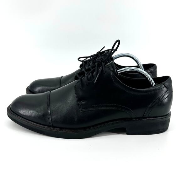 Ecco Biarritz Shoe Men 9 Black Leather Oxford Cap Toe Lace‎ Up Comfort Office - Picture 4 of 9